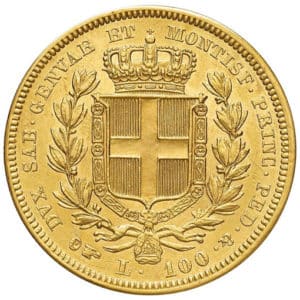 100 Lire Oro Carlo Alberto - retro